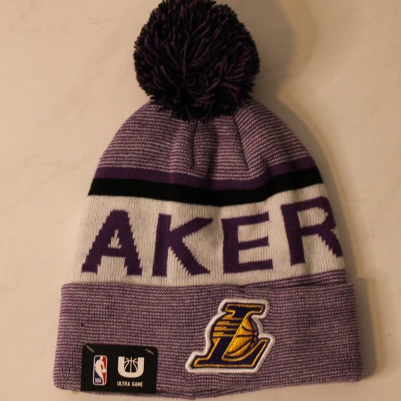 NBA Ultragame LA Los Angeles Lakers Basketball Winter Hat Beanie Purple - Picture 3 of 3